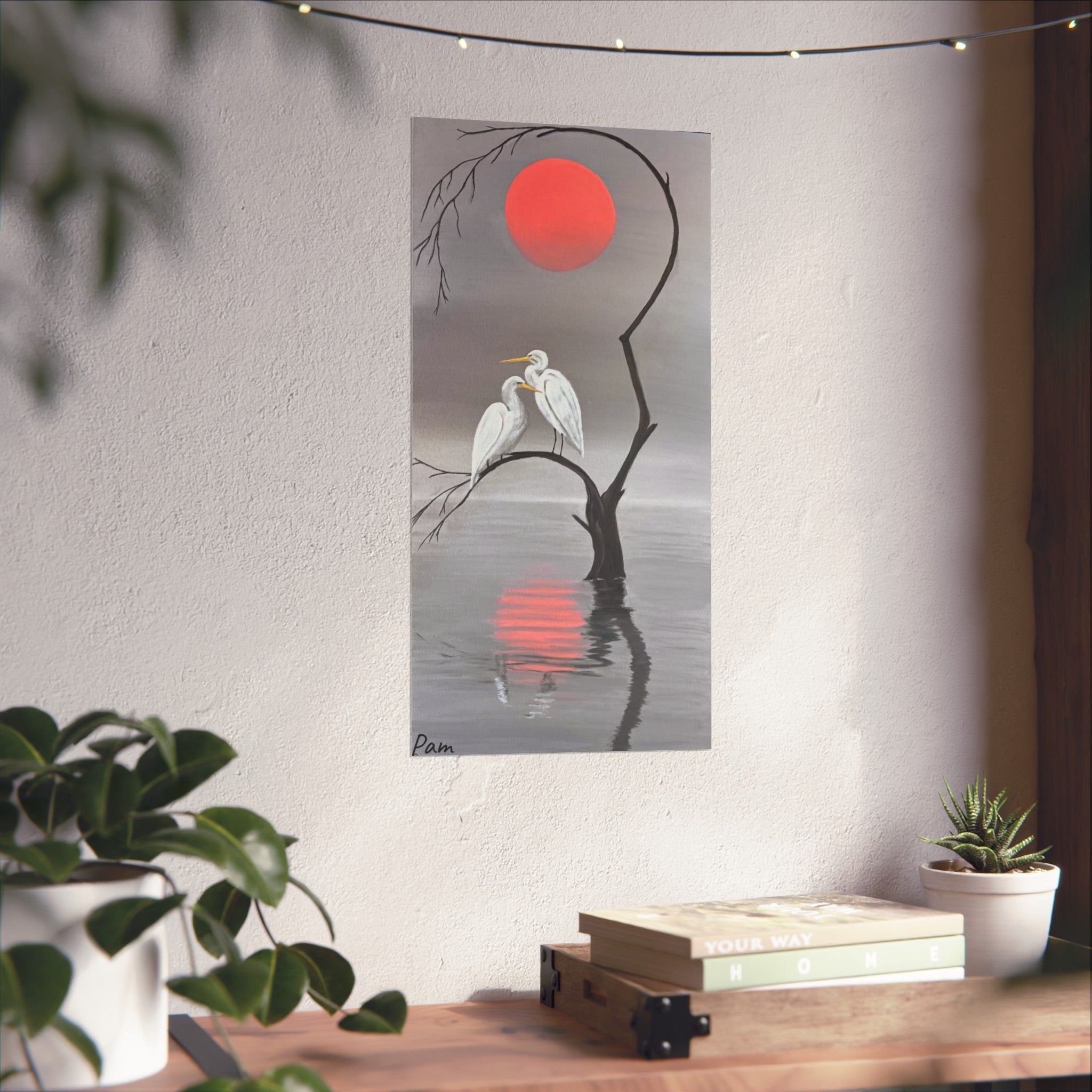 Heron Birds Sunset Art Poster | Minimalist Coastal Print | Gallery Quality