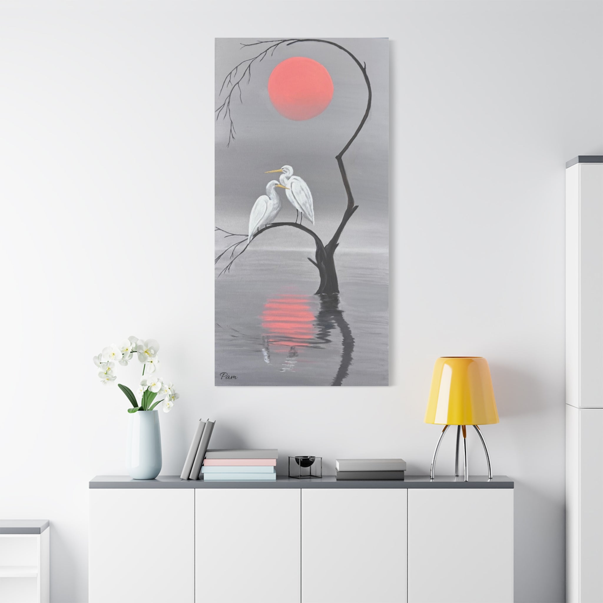 Heron Sunset Canvas Wall Art | Matte Stretched Canvas | 30"×60" Limited Edition