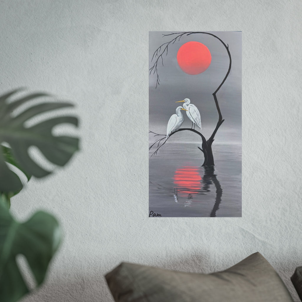 Heron Birds Sunset Art Poster | Minimalist Coastal Print | Gallery Quality