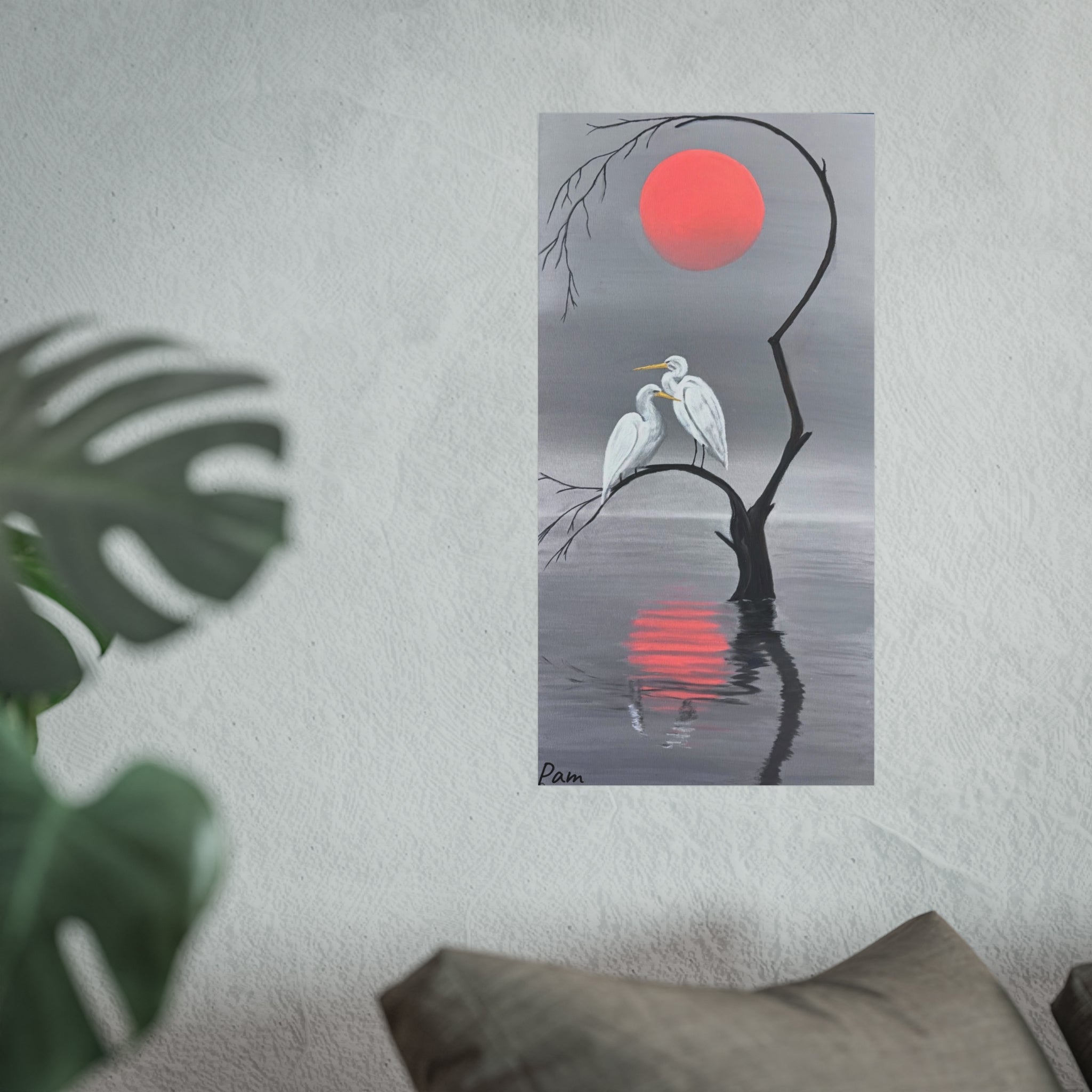 Heron Birds Sunset Art Poster | Minimalist Coastal Print | Gallery Quality