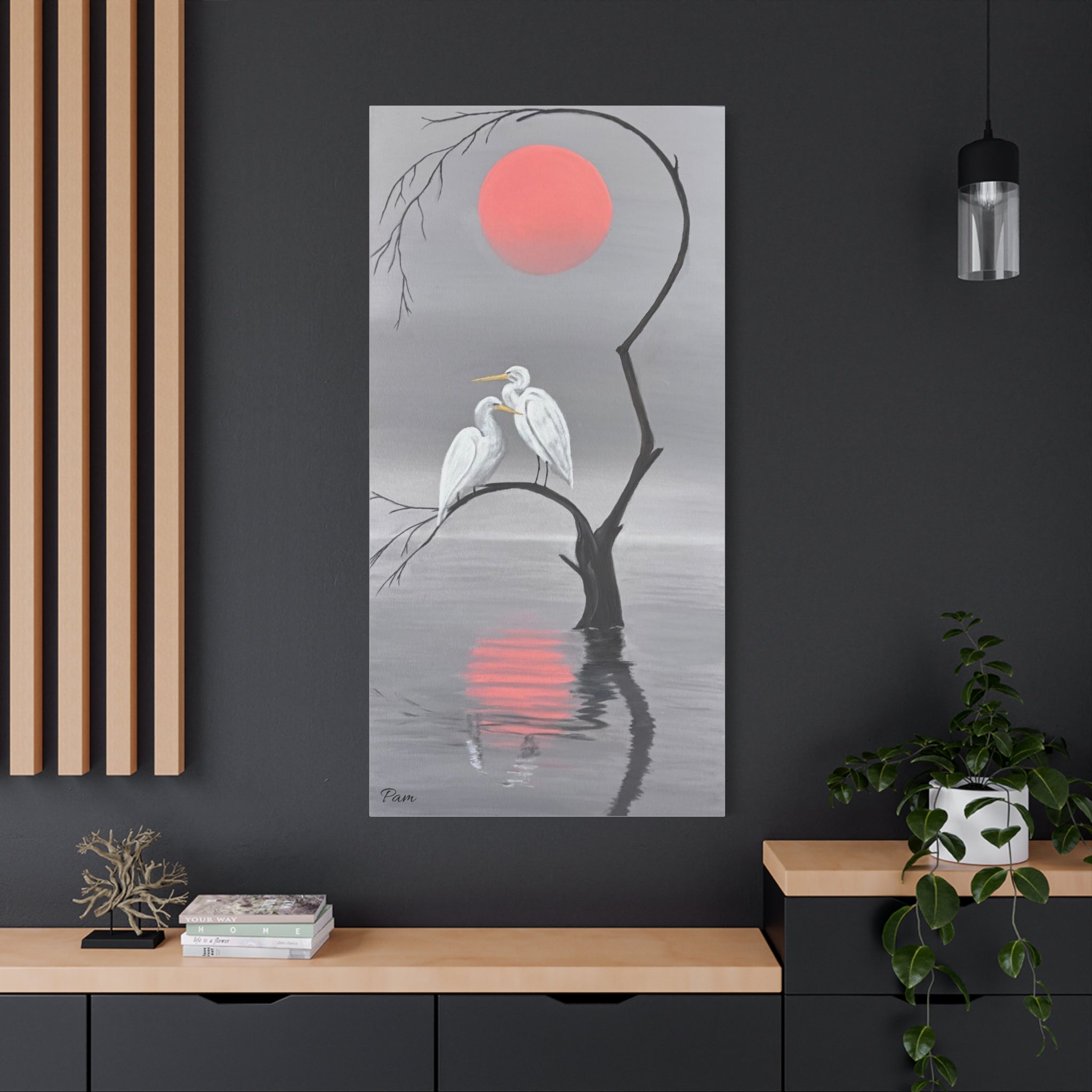 Heron Sunset Canvas Wall Art | Matte Stretched Canvas | 30"×60" Limited Edition